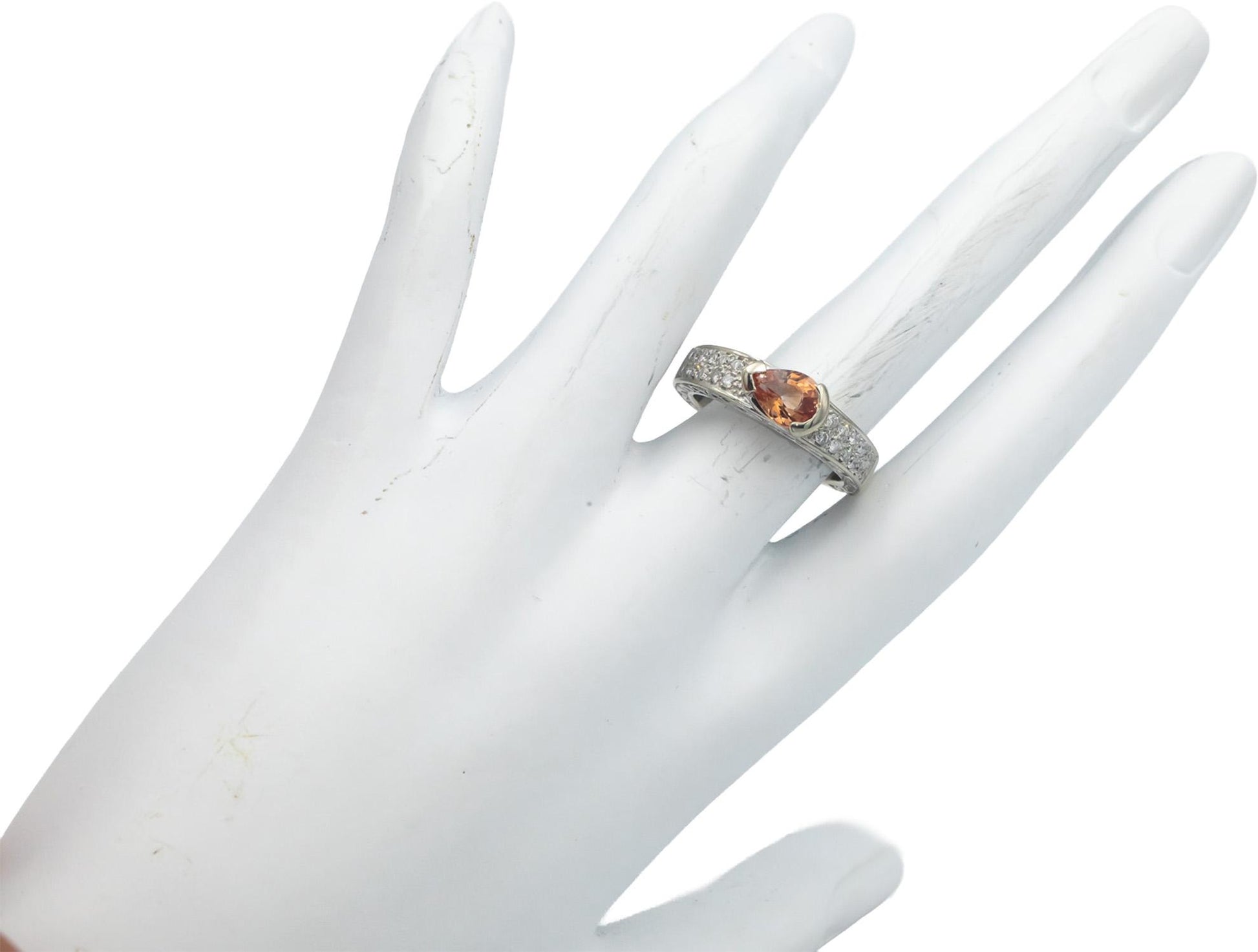14k White Gold 1.75CT Diamond and GIA Cert Orange Sapphire Ring  w/ Carved Sides