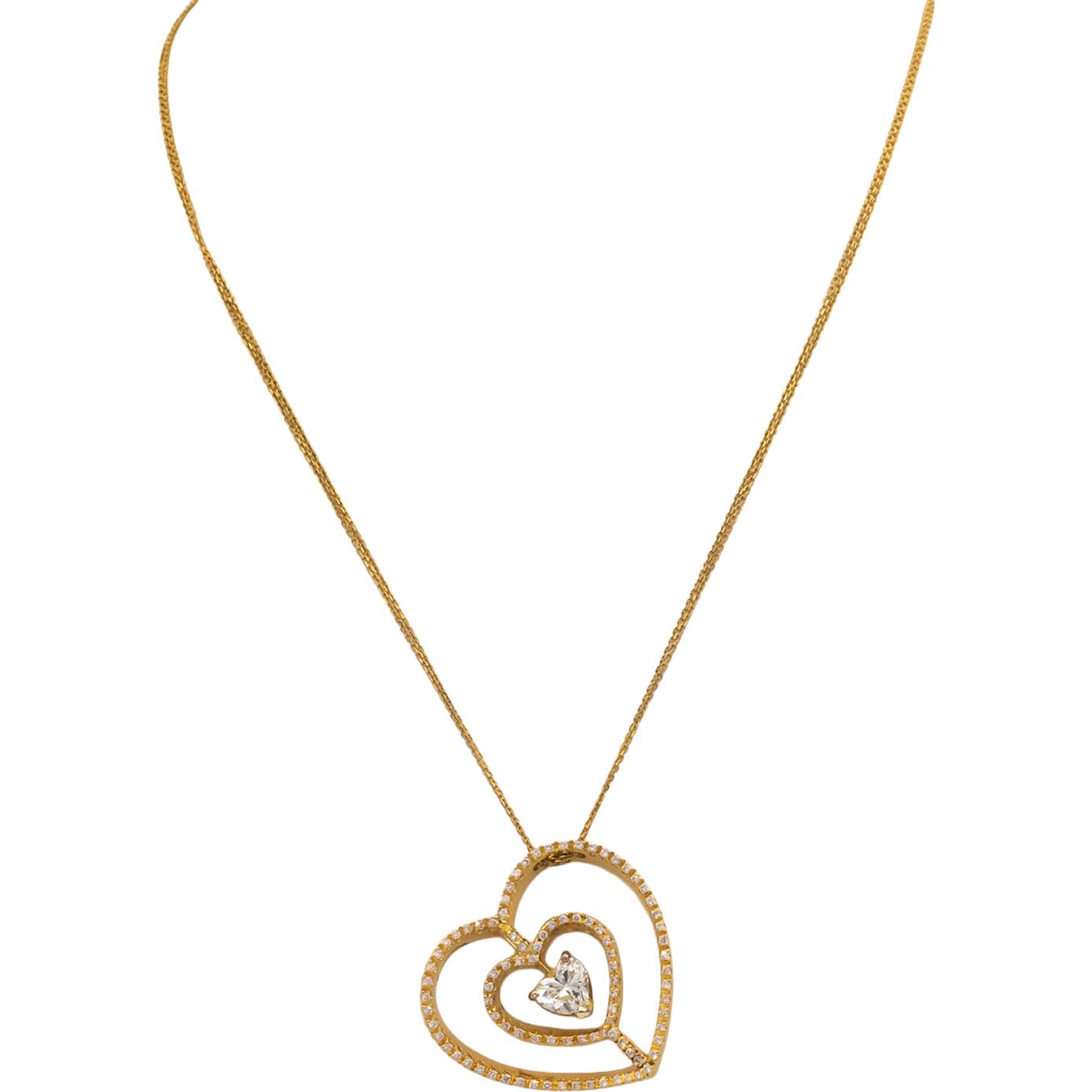 GARAVELLI 18k Yellow Gold Diamond Heart Pendant Necklace 1.55CT w/ 1.05CT Center