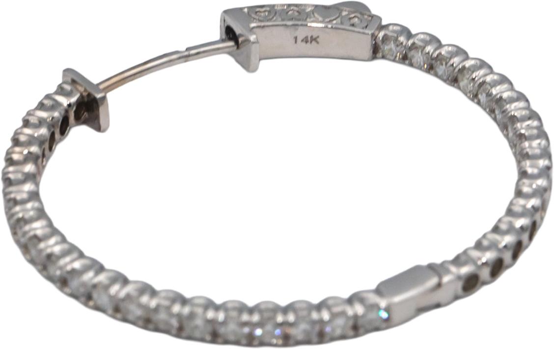 14k White Gold Round Diamond Inside Out Hoop Earrings 2.25CT