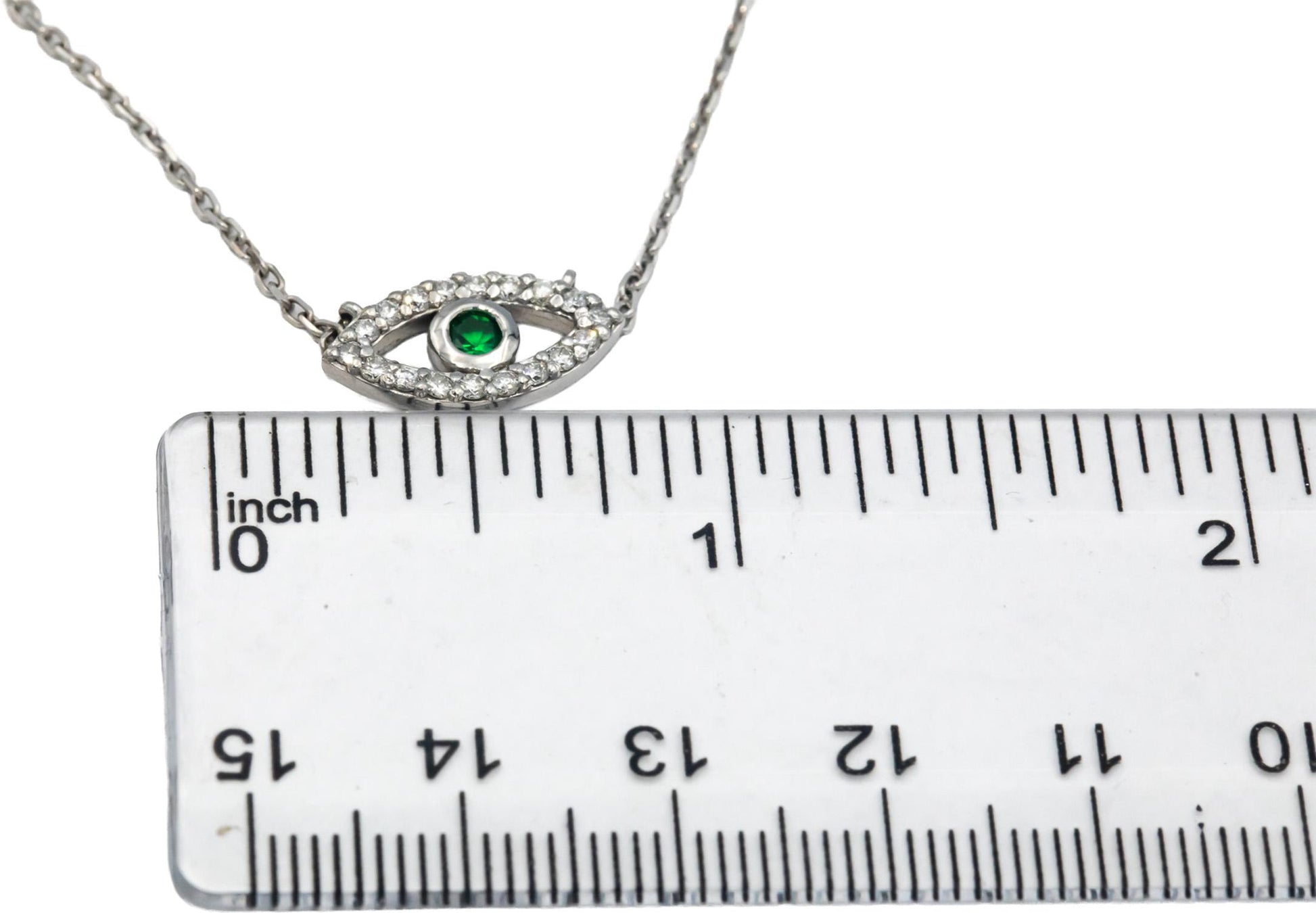 14k White Gold 0.32CT Diamond and Tsavorite Garnet Evil Eye Pendant Necklace