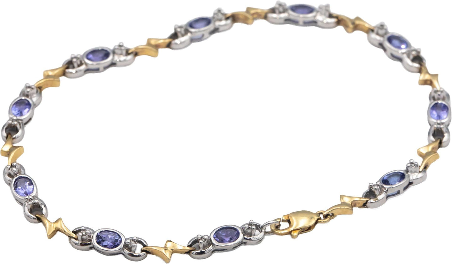 14k White and Yellow Gold 1.60CT Diamond and Tanzanite Fancy Link Bracelet