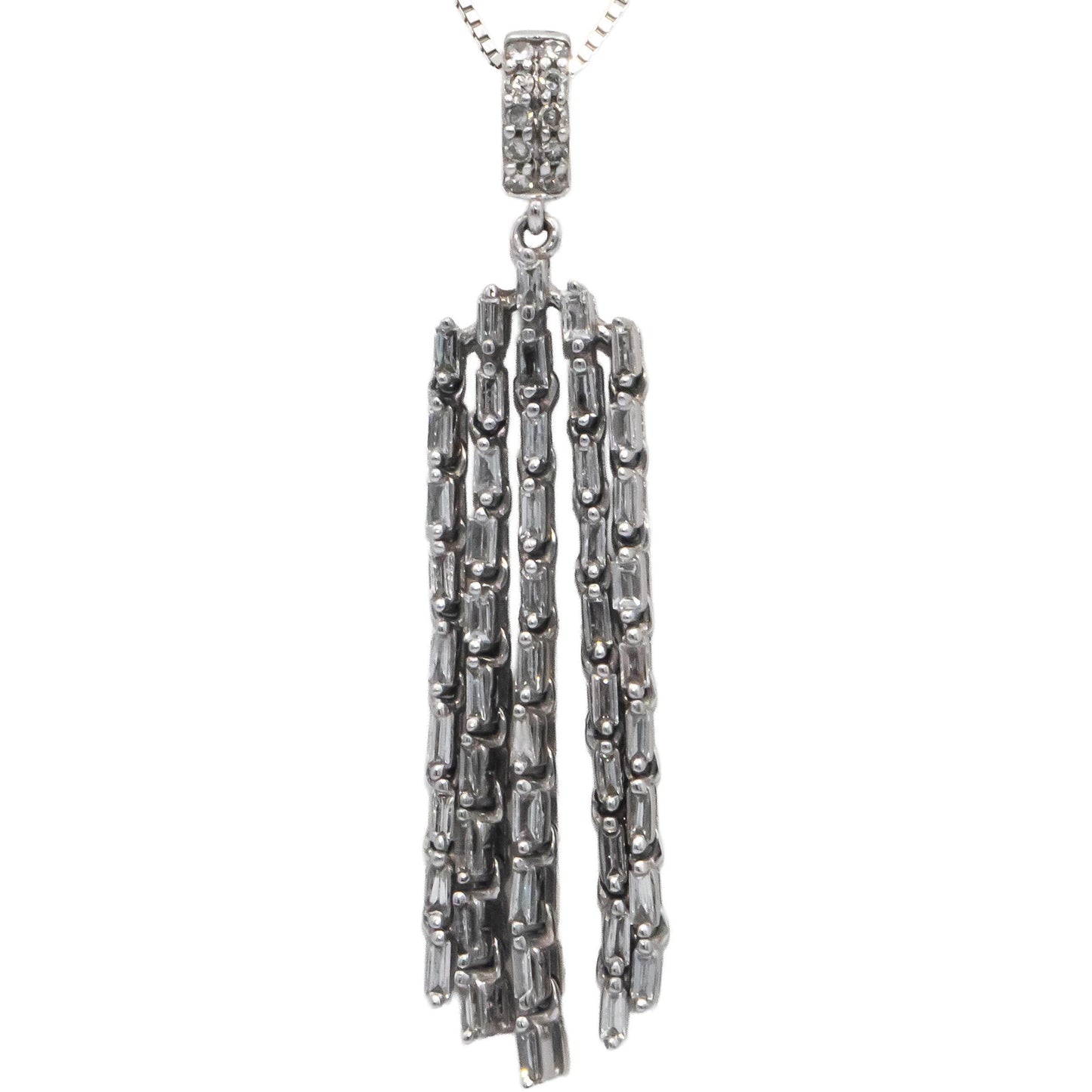 10k White Gold 0.50CT Diamond Dangle Tassel Pendant Necklace