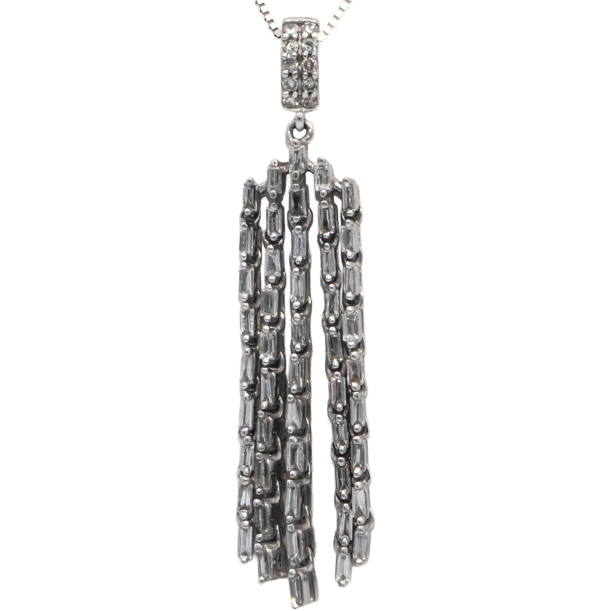10k White Gold 0.50CT Diamond Dangle Tassel Pendant Necklace