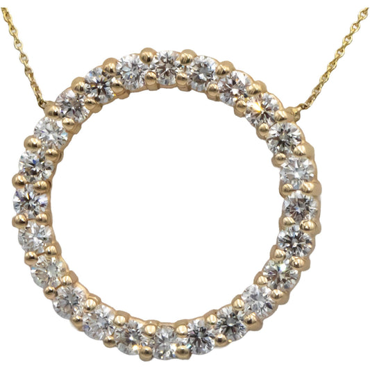 14k Yellow Gold 1.81CT VS Round Cut Diamond Circle Pendant Necklace