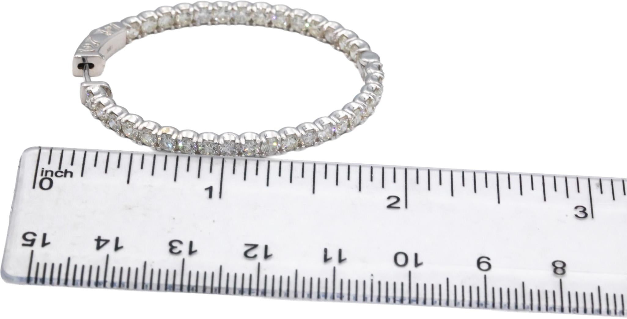 14k White Gold VS Round Cut Diamond Inside Out Hoop Earrings 2.97CT