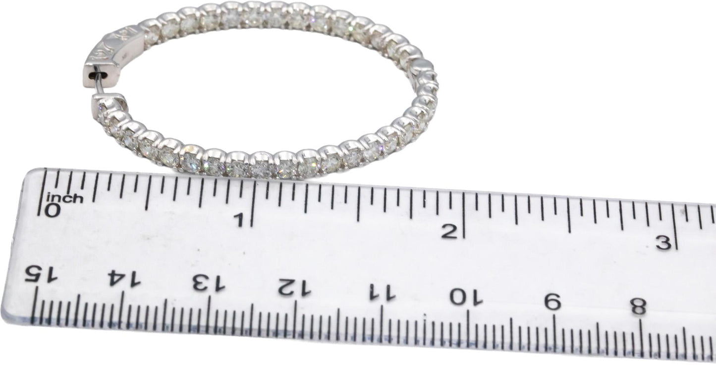 14k White Gold VS Round Cut Diamond Inside Out Hoop Earrings 2.97CT