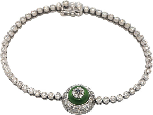 14k White Gold 1.50CT Round Cut Diamond & Green Gemstone Bracelet