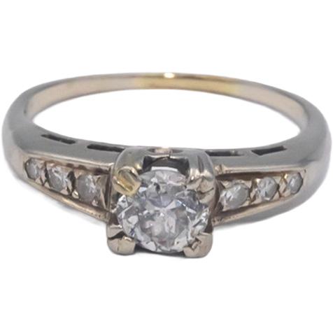 Vintage Antique 14k White Gold 0.40CT Old Euro Engagement Ring w/ 0.35 Center