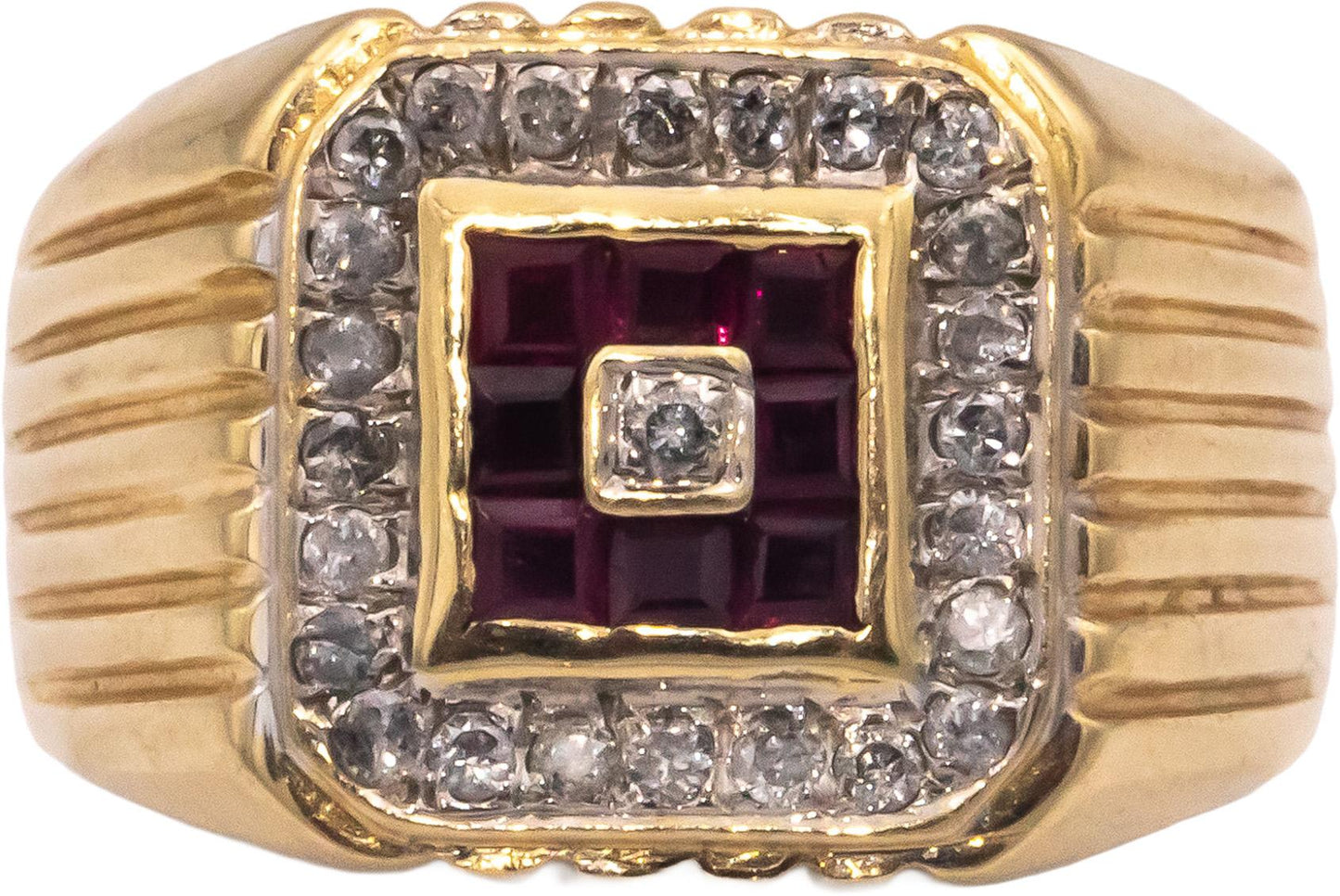 14k Yellow Gold 0.55CT Diamond and Ruby Men's Pinky Ring Size 8
