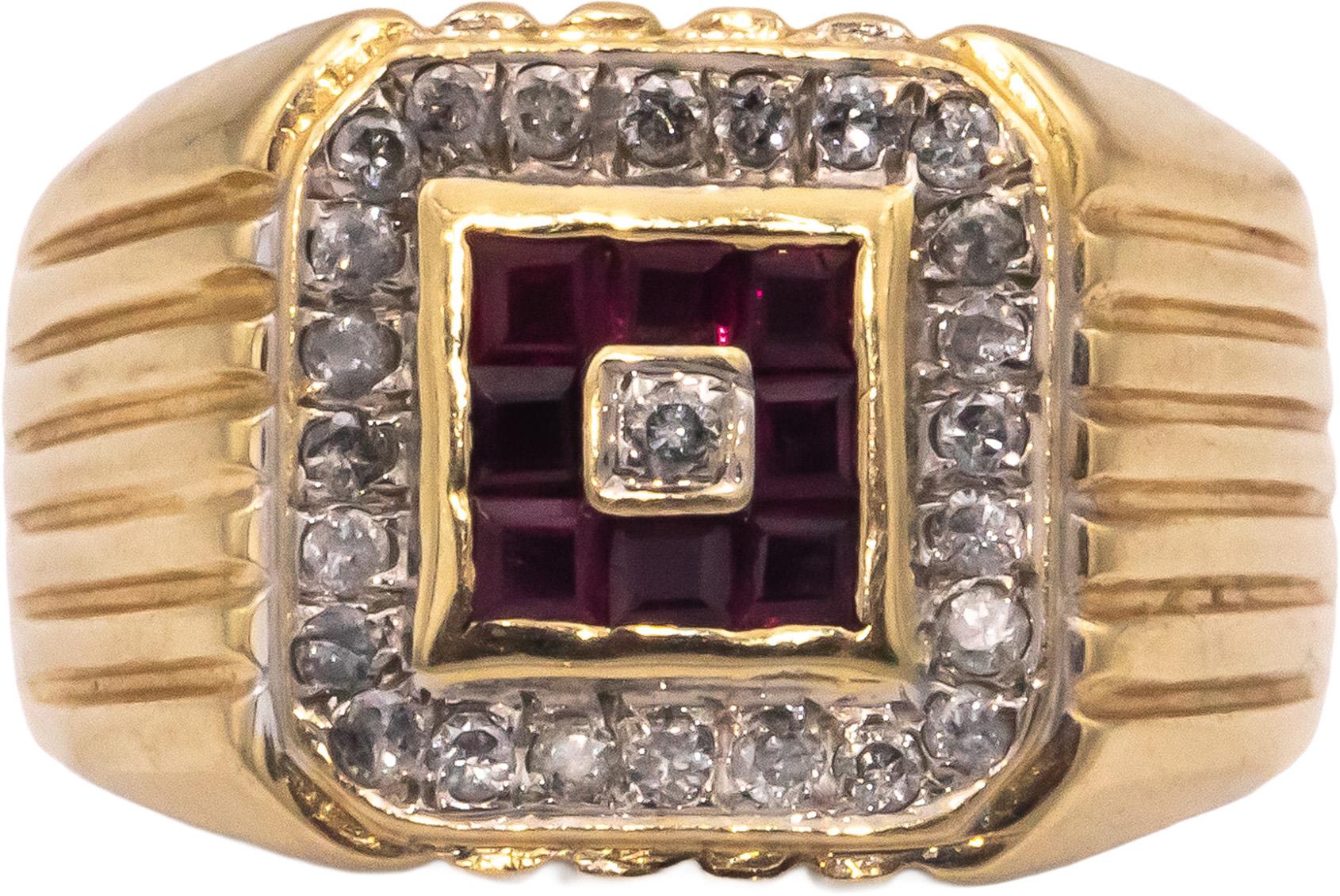 14k Yellow Gold 0.55CT Diamond and Ruby Men's Pinky Ring Size 8