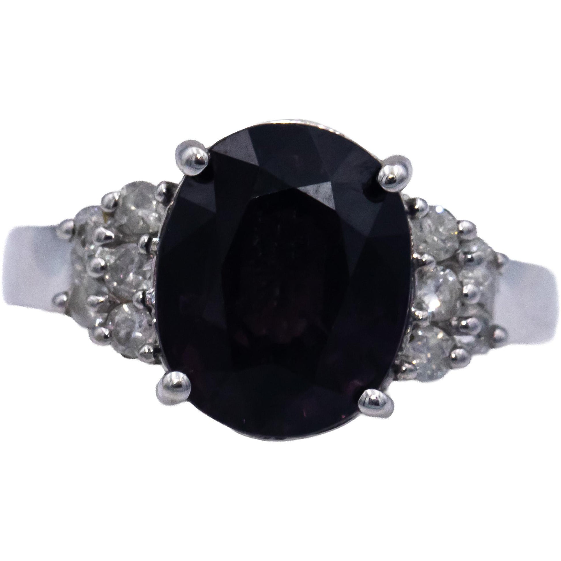 14k White Gold Round Diamond and Oval Purplish Pink Stone Ring 4.80CT Size 7