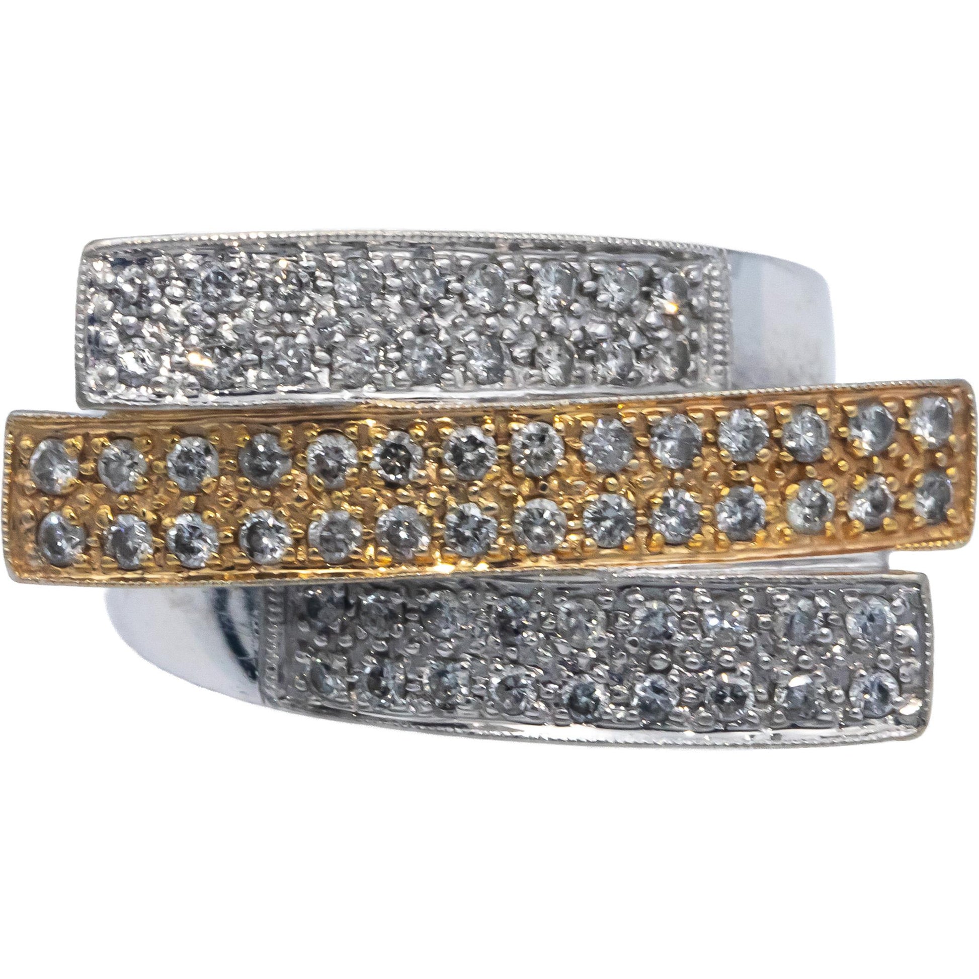 14k White & Yellow Gold 1.0CT Round Cut Diamond Ring w/ Gallery Sides Size 8.25