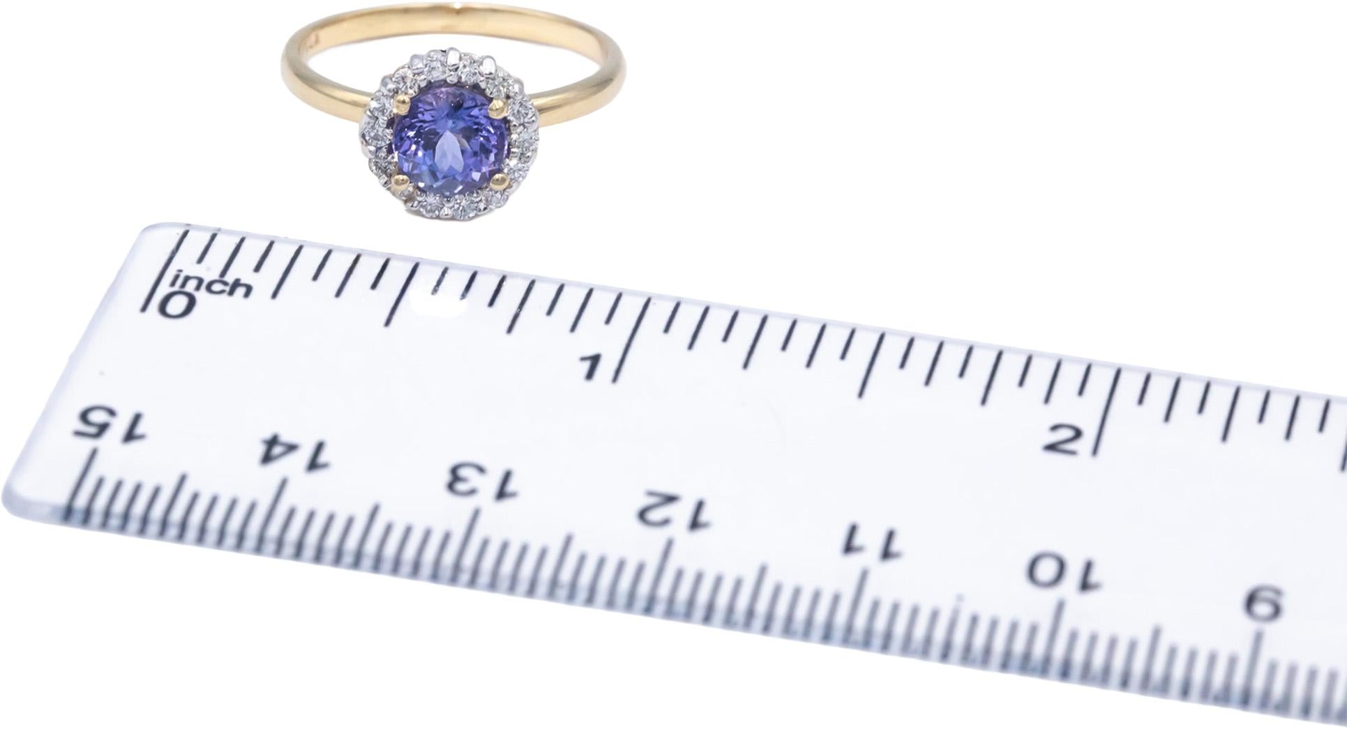 14k Yellow Gold 1.15CT Diamond and Tanzanite Halo Floral Ring Size 6.5