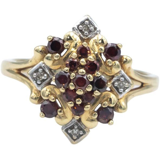 14k Yellow & White Gold 0.33CT Round Cut Diamond Cluster Cocktail Ring Size 8