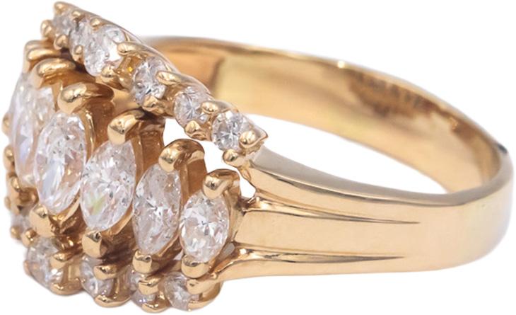 14k Yellow Gold 1.15CT VS Marquise & Round Cut Diamond Cocktail Ring Size 7