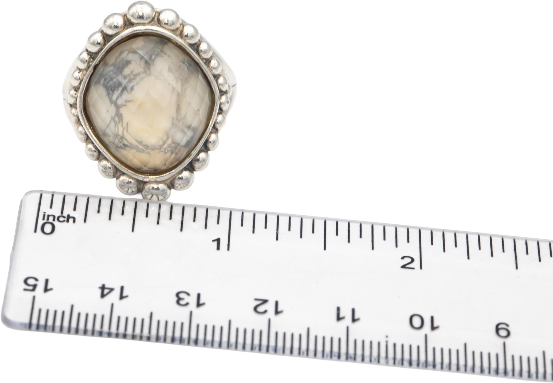 LAGOS Sterling Silver 17.0 x 16.0mm Quartz Caviar Glacier Ring Size 9