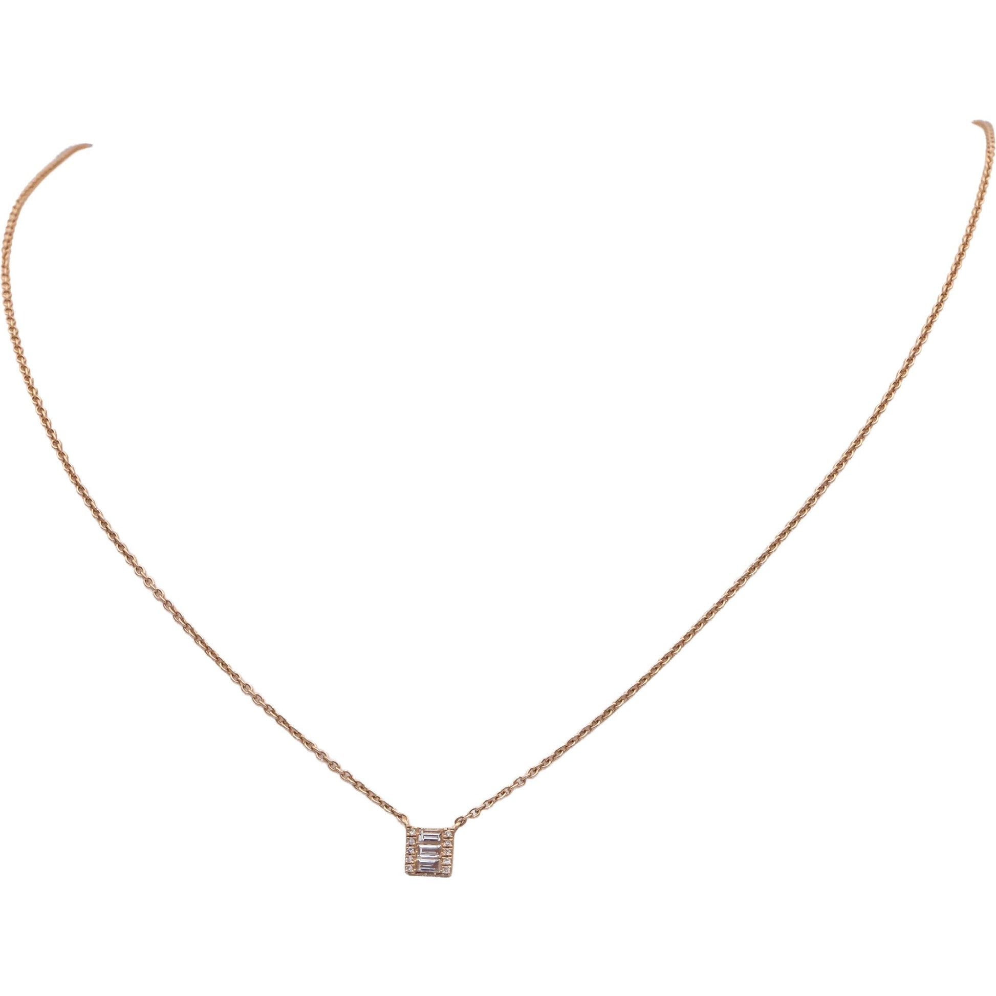 18k Yellow Gold 0.20CT VS Baguette & Round Diamond Pendant Necklace Chain