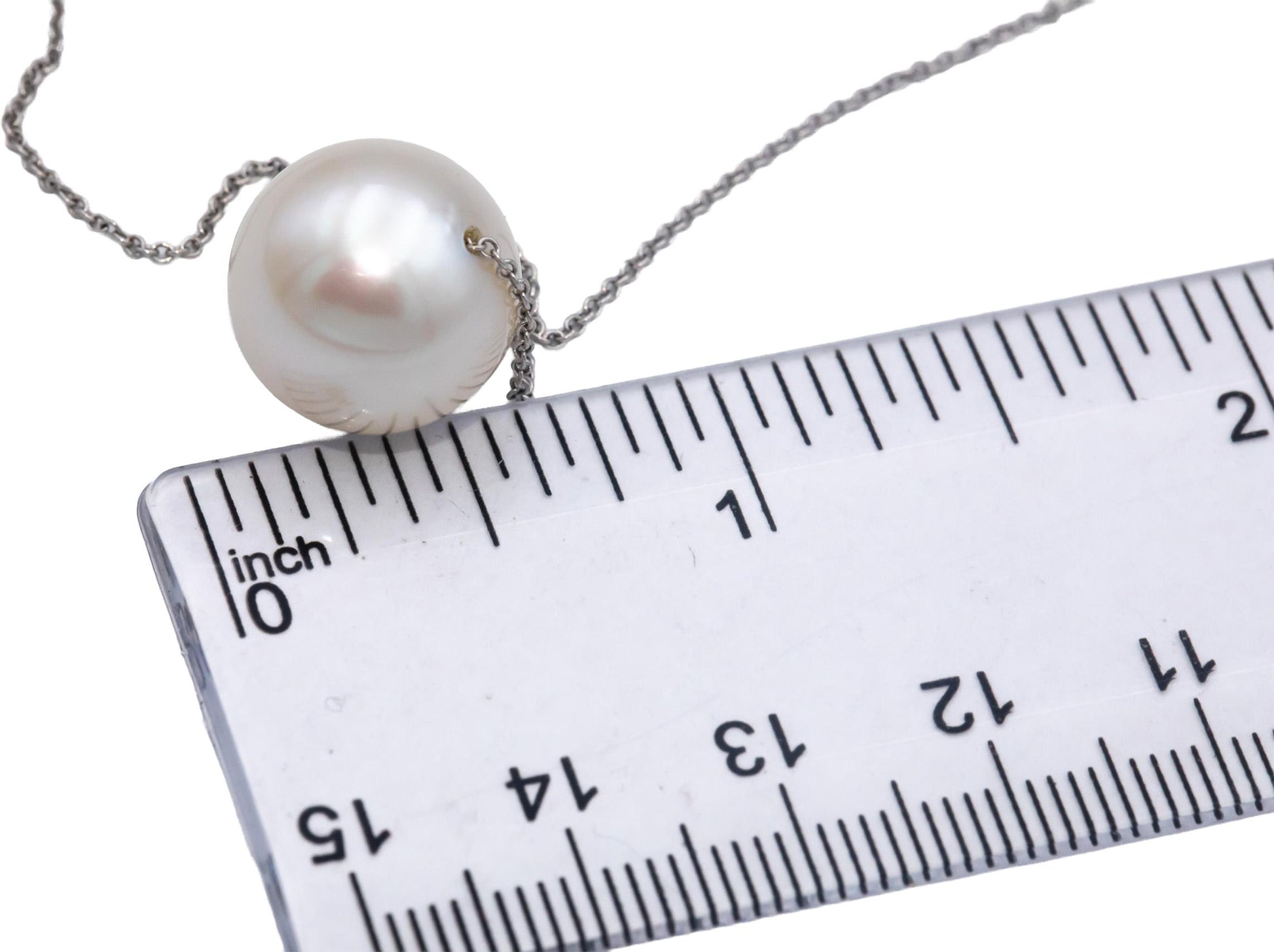 18k & 14k White Gold Jewelry 13.5mm Diameter Pearl Necklace Chain