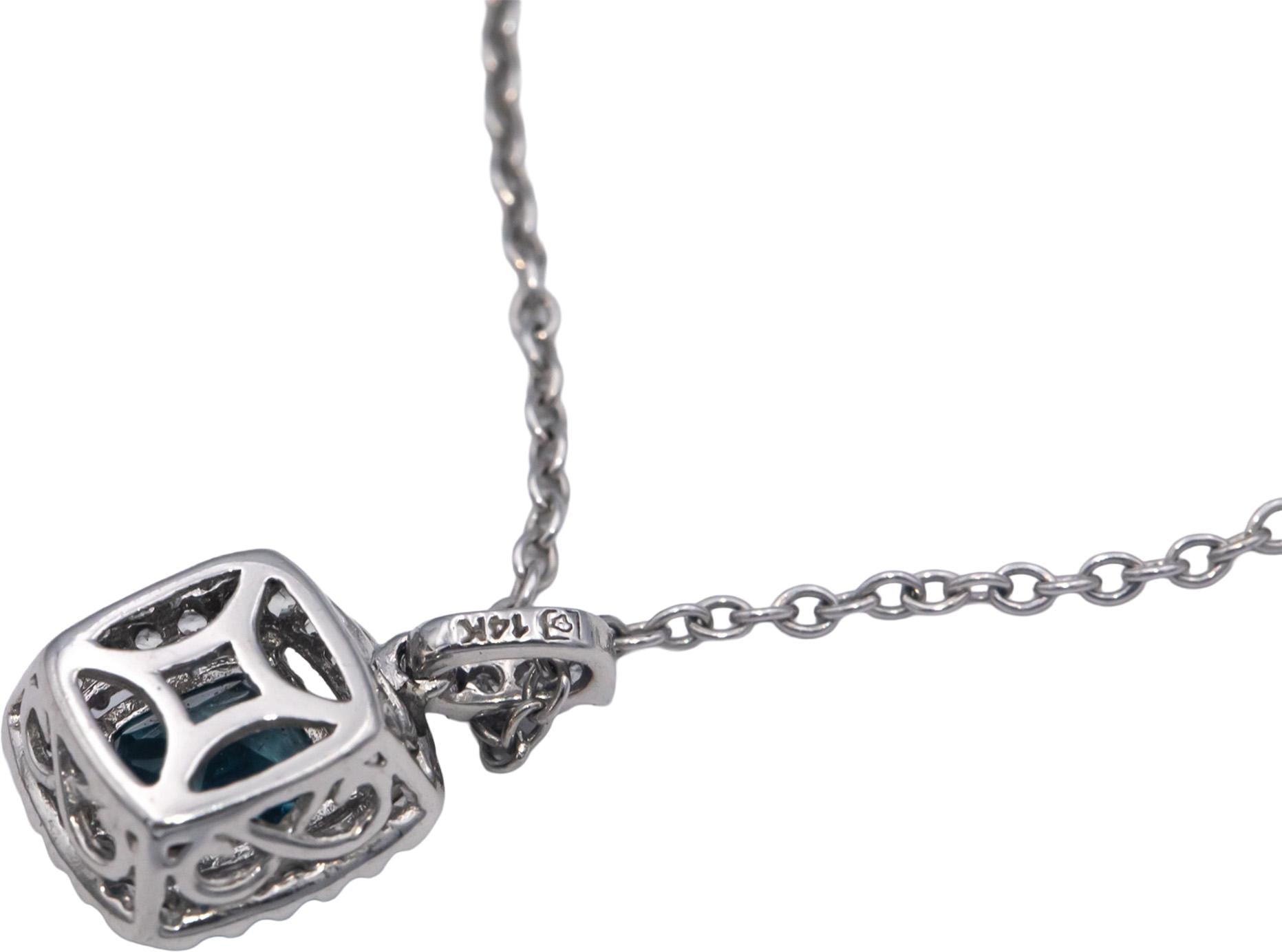 14k White Gold 2.75CT Blue and White Topaz Halo Pendant Necklace