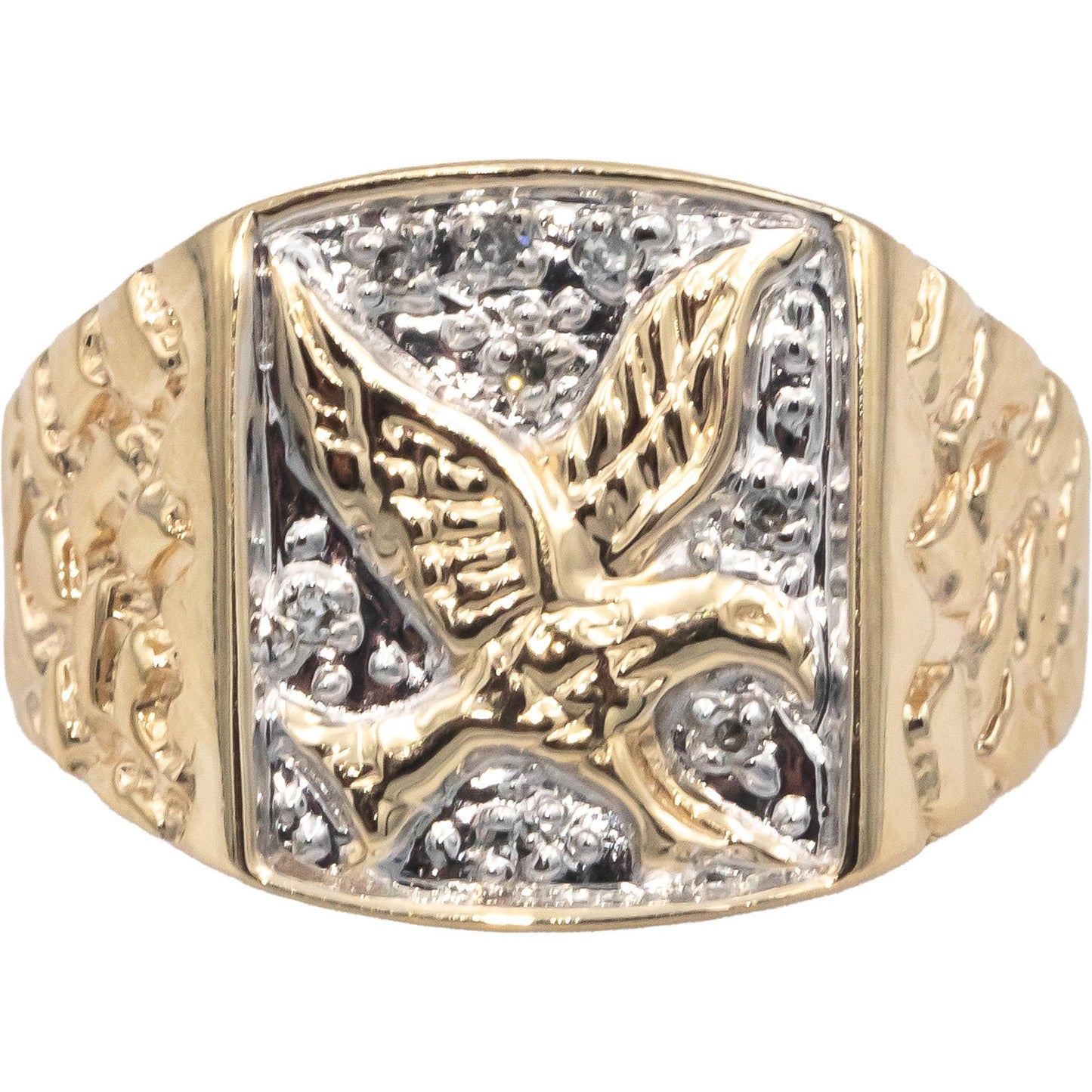 10k Yellow & White Gold American Eagle Ring Size 11 w/ 0.05CT Diamond Accents
