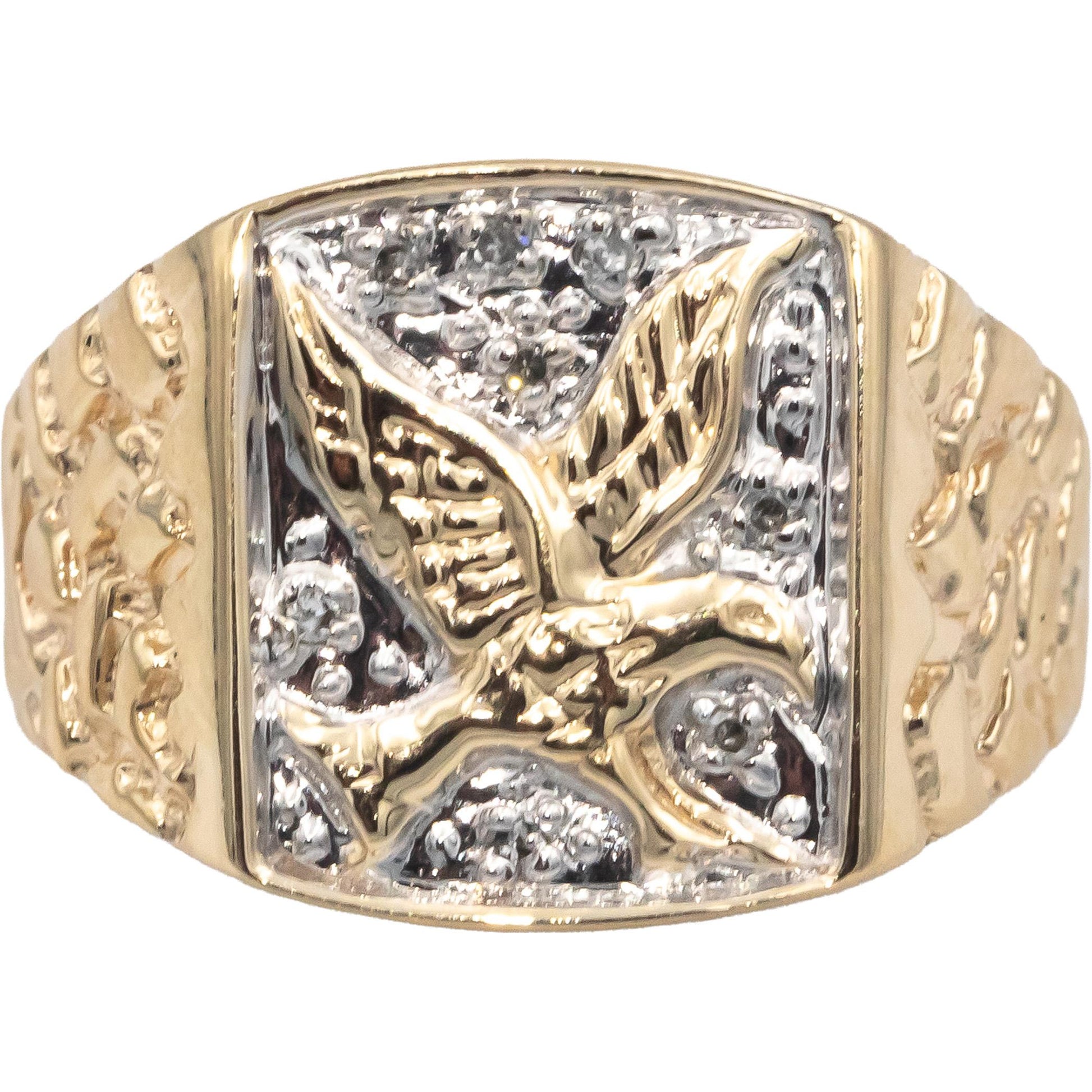 10k Yellow & White Gold American Eagle Ring Size 11 w/ 0.05CT Diamond Accents