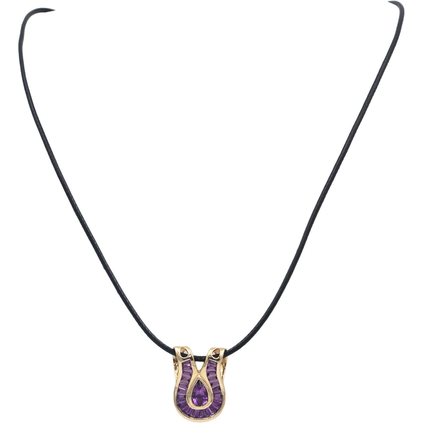 14k Yellow Gold Pear and Baguette Amethyst Slide Pendant Necklace 3.0CT
