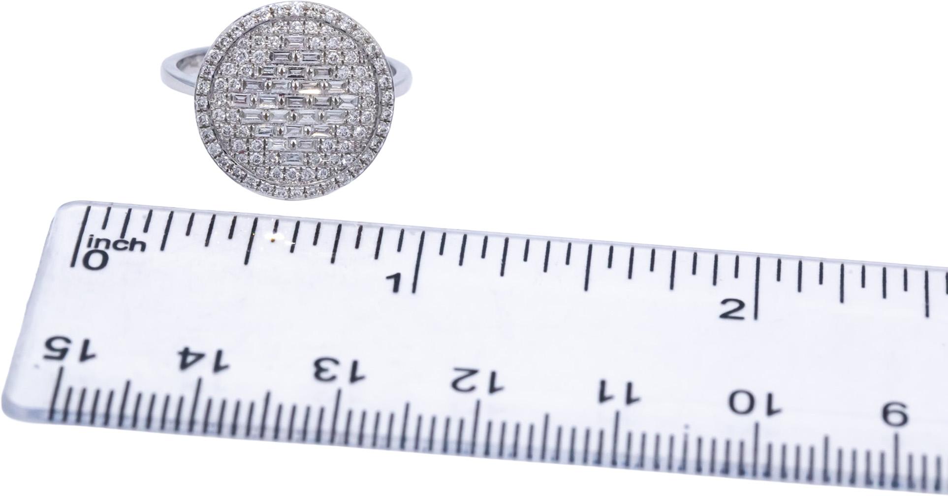 14k White Gold VS Baguette & Round Diamond Cluster Cocktail Ring .75CT Size 6.75