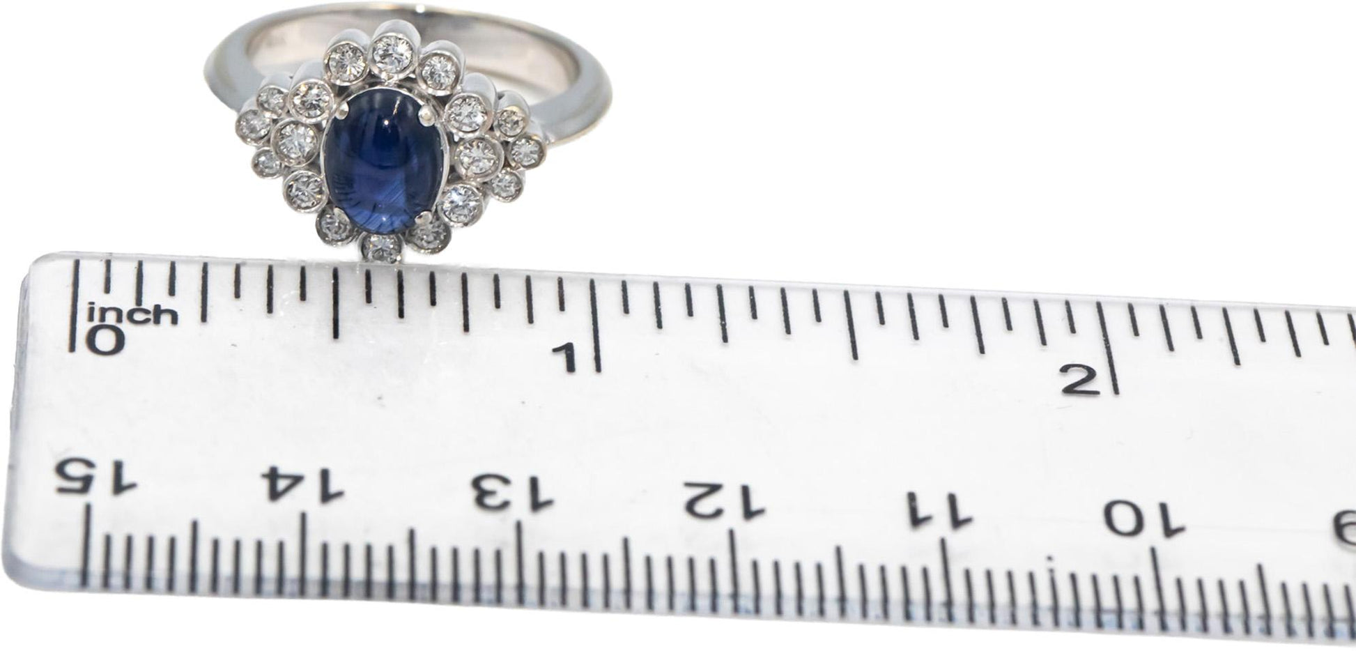 18k White Gold Round Diamond Cabochon Sapphire Cluster Cocktail Ring 1.50CT