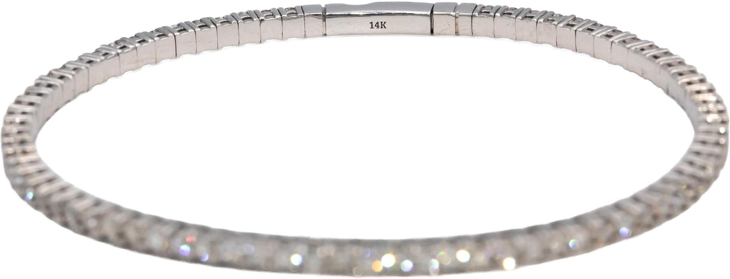 14k White Gold VS Round Diamond Semi-Flexible Bangle Bracelet 3.63CT