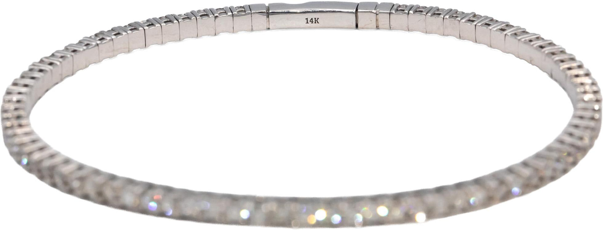14k White Gold VS Round Diamond Semi-Flexible Bangle Bracelet 3.63CT