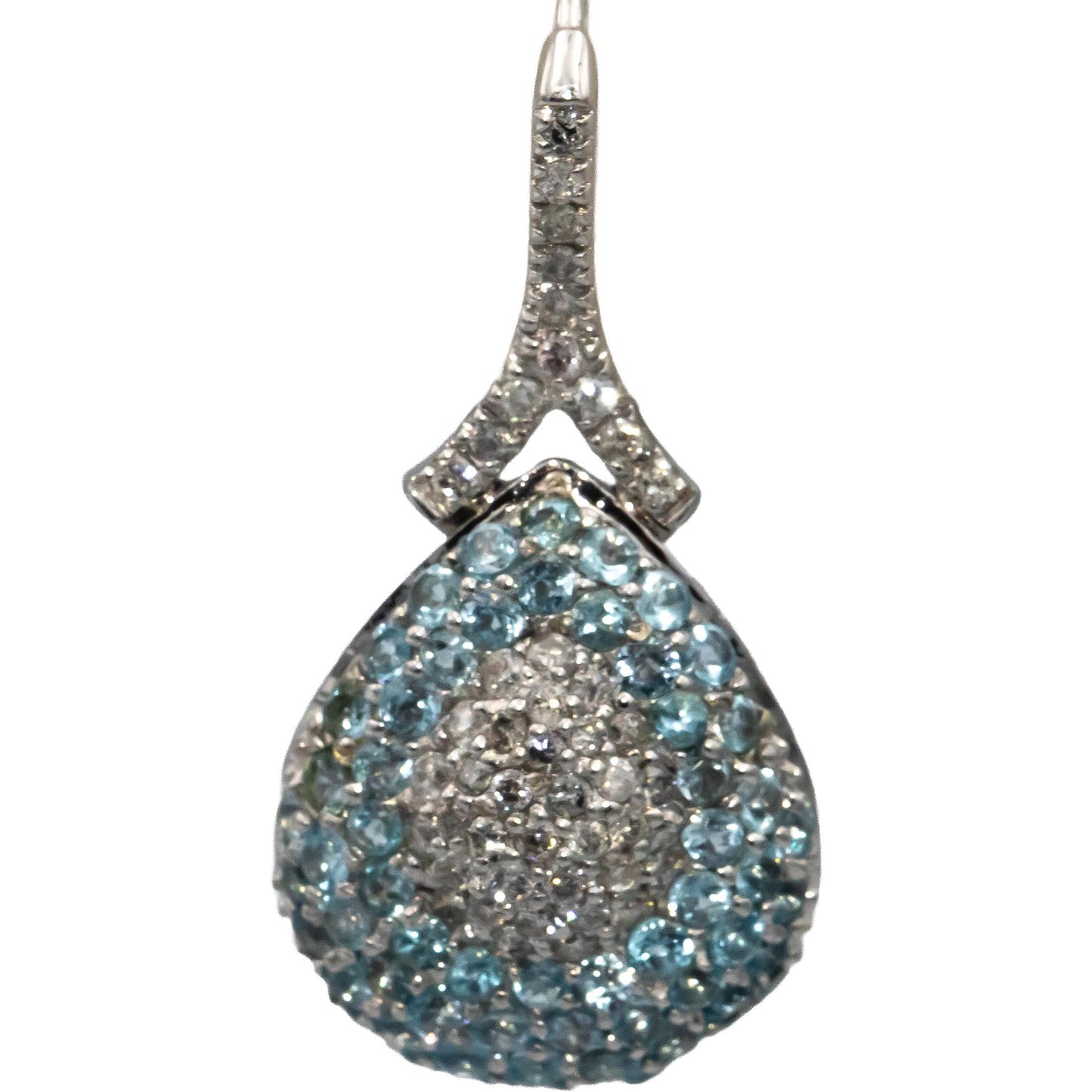 14k White Gold Round Blue Topaz & Diamond Cluster Drop Dangle Earrings 1.50CT