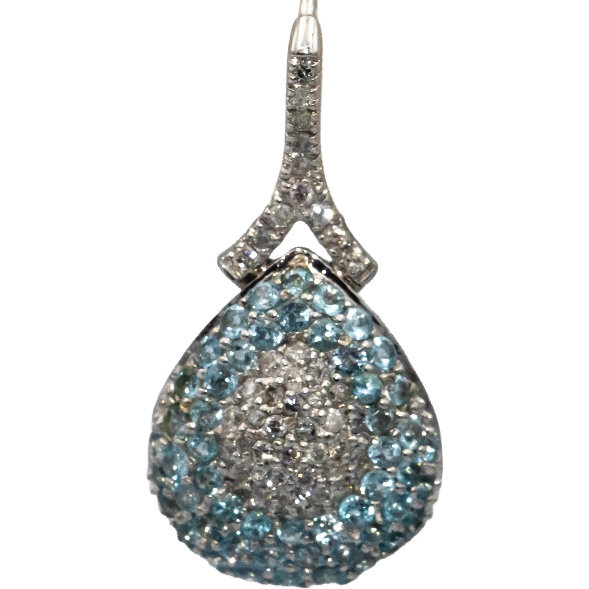 14k White Gold Round Blue Topaz & Diamond Cluster Drop Dangle Earrings 1.50CT