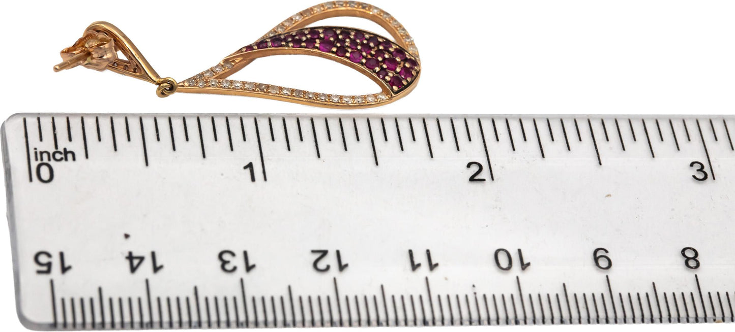 14k Rose Gold Round Ruby and Diamond Drop Dangle Earrings 1.10CT