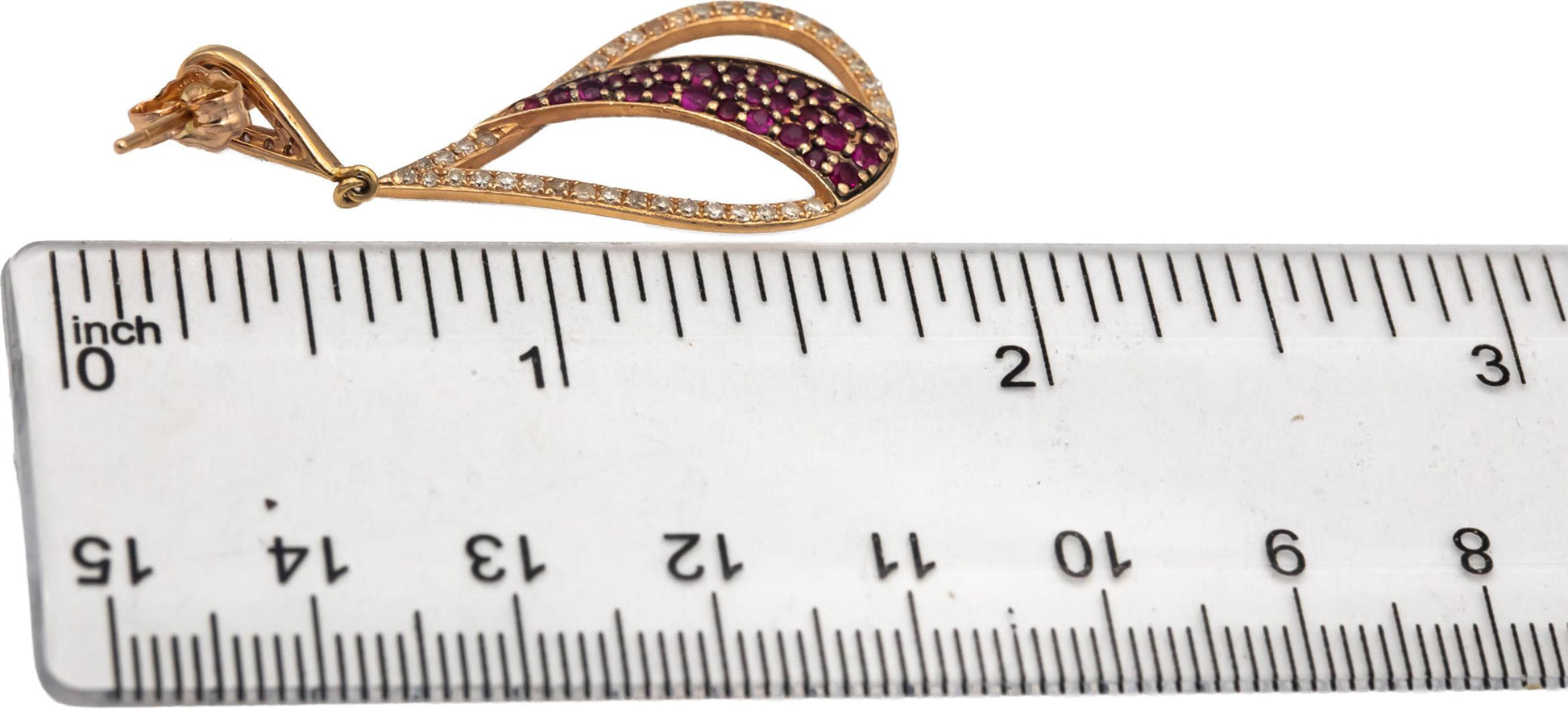 14k Rose Gold Round Ruby and Diamond Drop Dangle Earrings 1.10CT