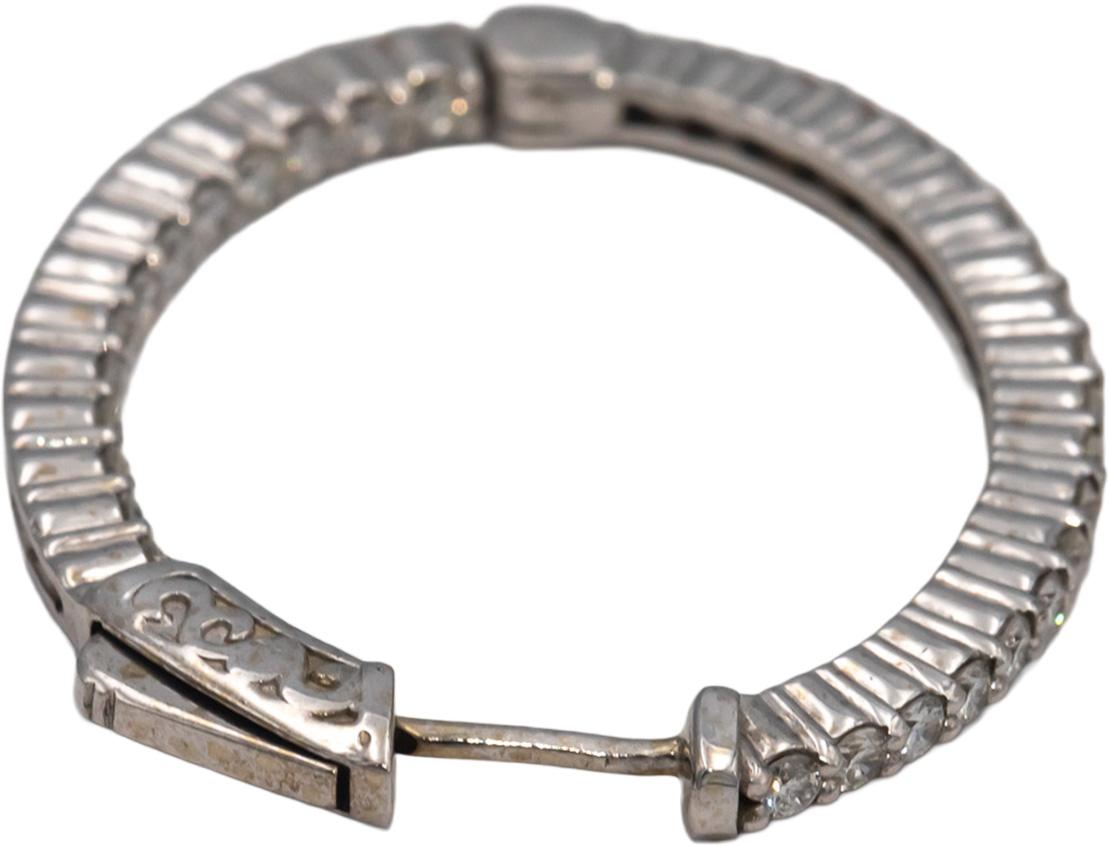 14k White Gold VS Round Diamond Inside Out Oval Hoop Earrings 1.33CT