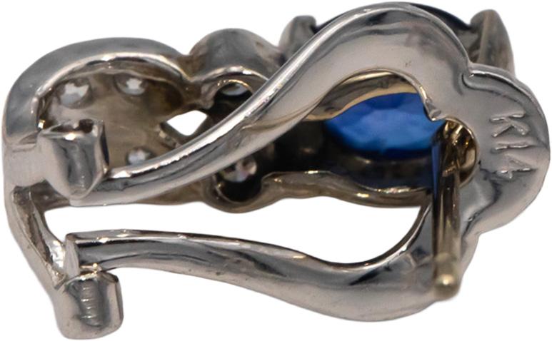 14k White Gold Oval Sapphire Round Diamond Earrings 0.95CTW