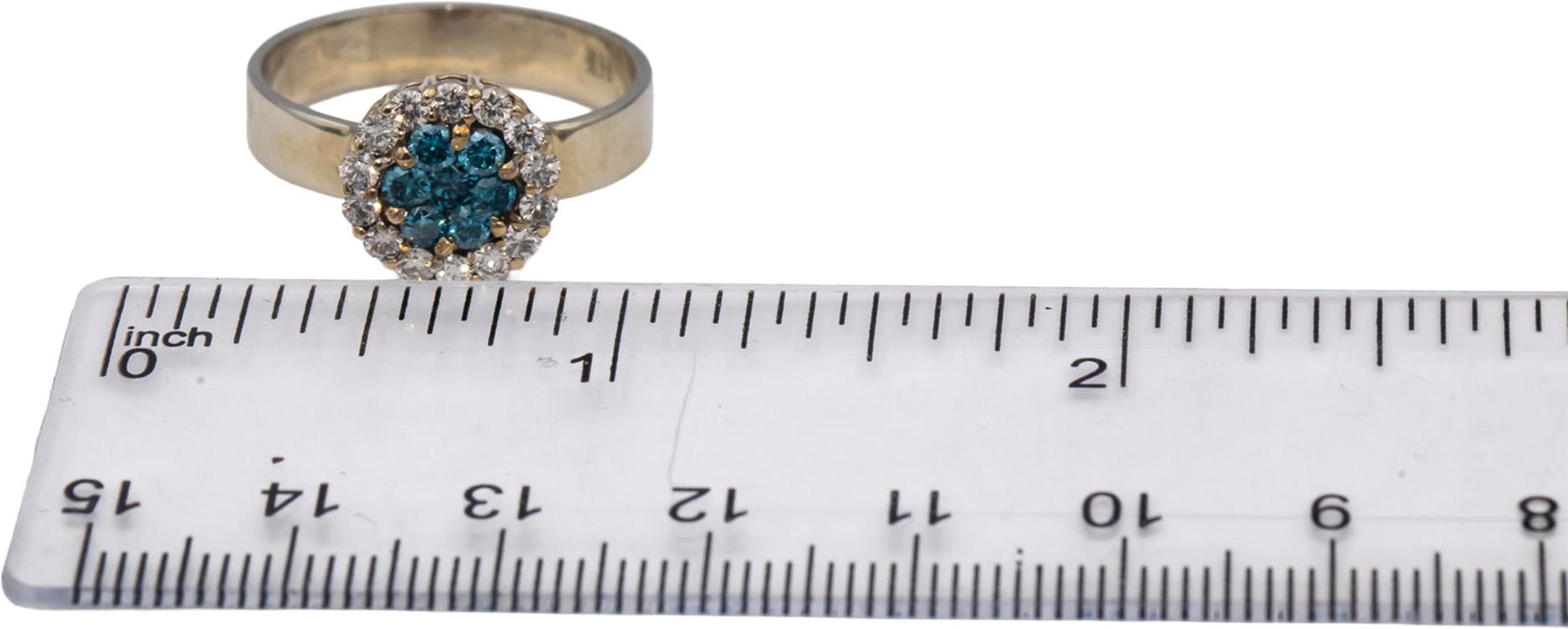 14k White Gold Round White and Blue Diamond Cluster Halo Ring 0.75CT Size 9.25