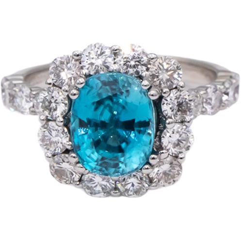CGL Certified 18k White Gold Blue Topaz and Diamond Cocktail Ring 4.93CTW Size 7
