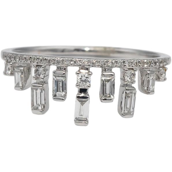 18k White Gold VS Emerald & Round Diamond Tiara Crown Band Ring 0.40CT Size 6.75