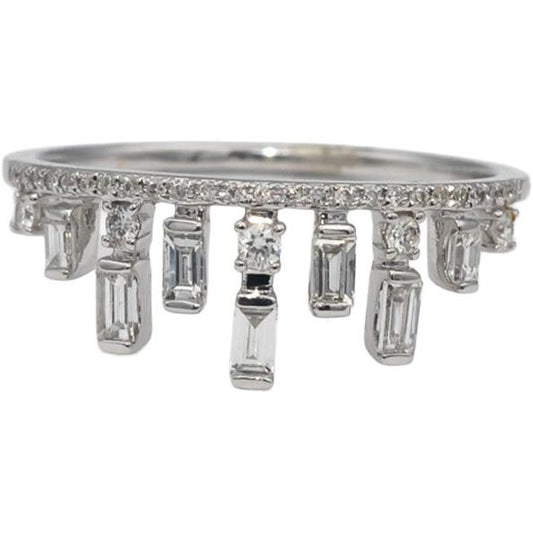 18k White Gold VS Emerald & Round Diamond Tiara Crown Band Ring 0.40CT Size 6.75