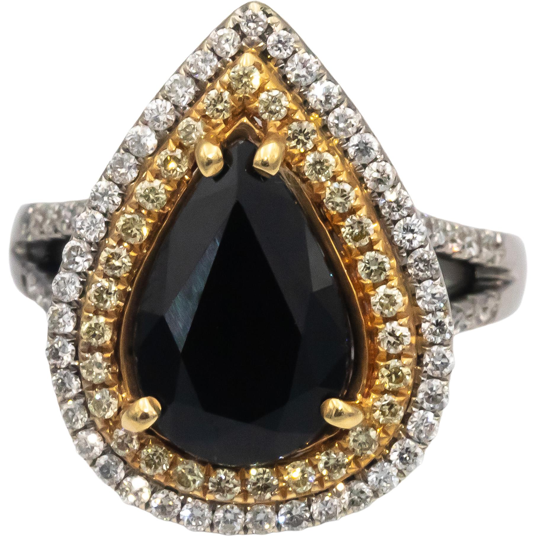 14k White & Yellow Gold Diamond and Sapphire Double Halo Ring 4.85CT Size 6.75