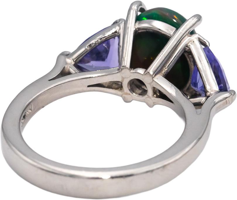 Platinum Cabochon Boulder Opal Trillion Tanzanite Cocktail Ring 5.68CT Size 6.25