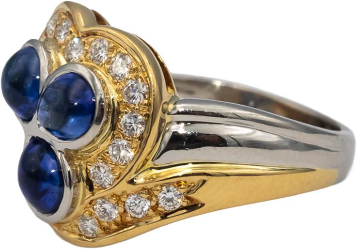 18k White & Yellow Gold Cabochon Sapphire & Round Diamond Cocktail Ring 1.93CT
