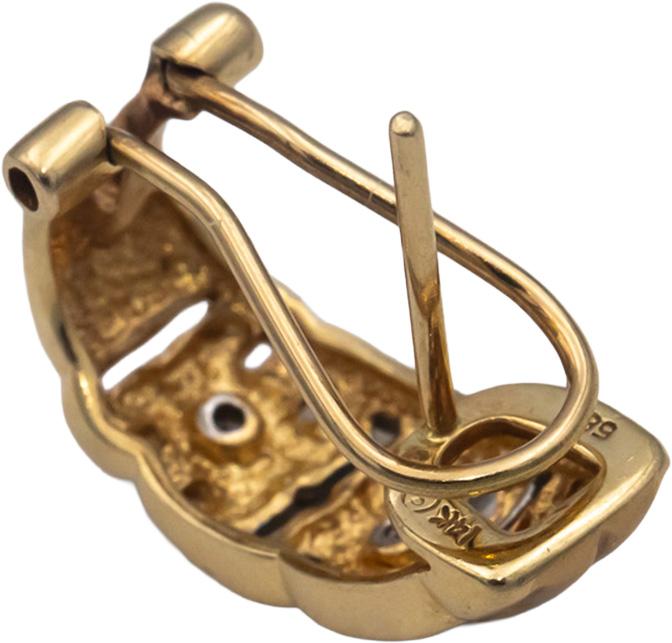 14k Yellow & White Gold Round Diamond Curved Earrings 0.03CT