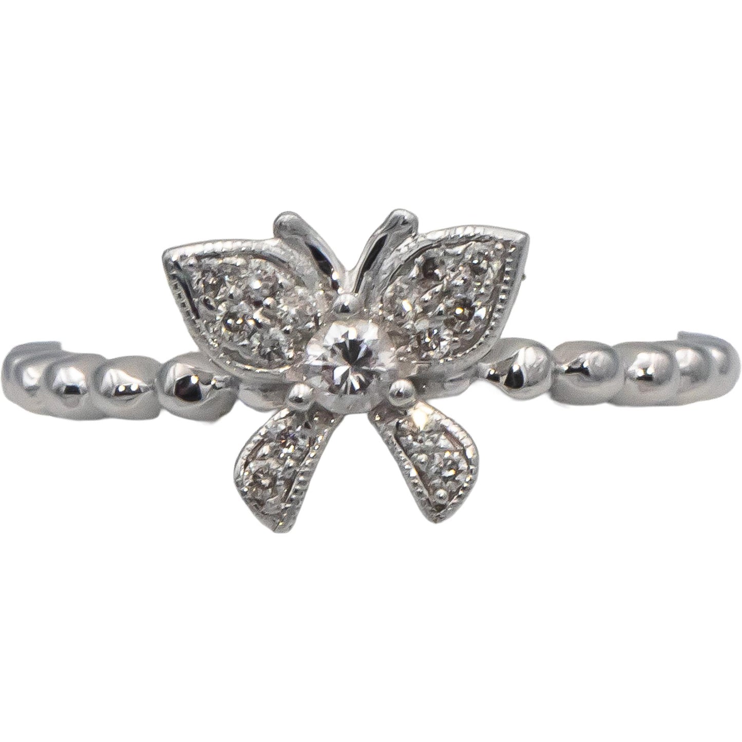18k White Gold VS Round Diamond Cluster Butterfly Motif Ring 0.12CT Size 7