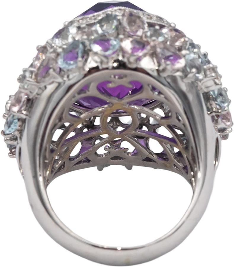 18k White Gold Amethyst Aquamarine Diamond Jumbo Cocktail Ring 33.90CT Size 8.5