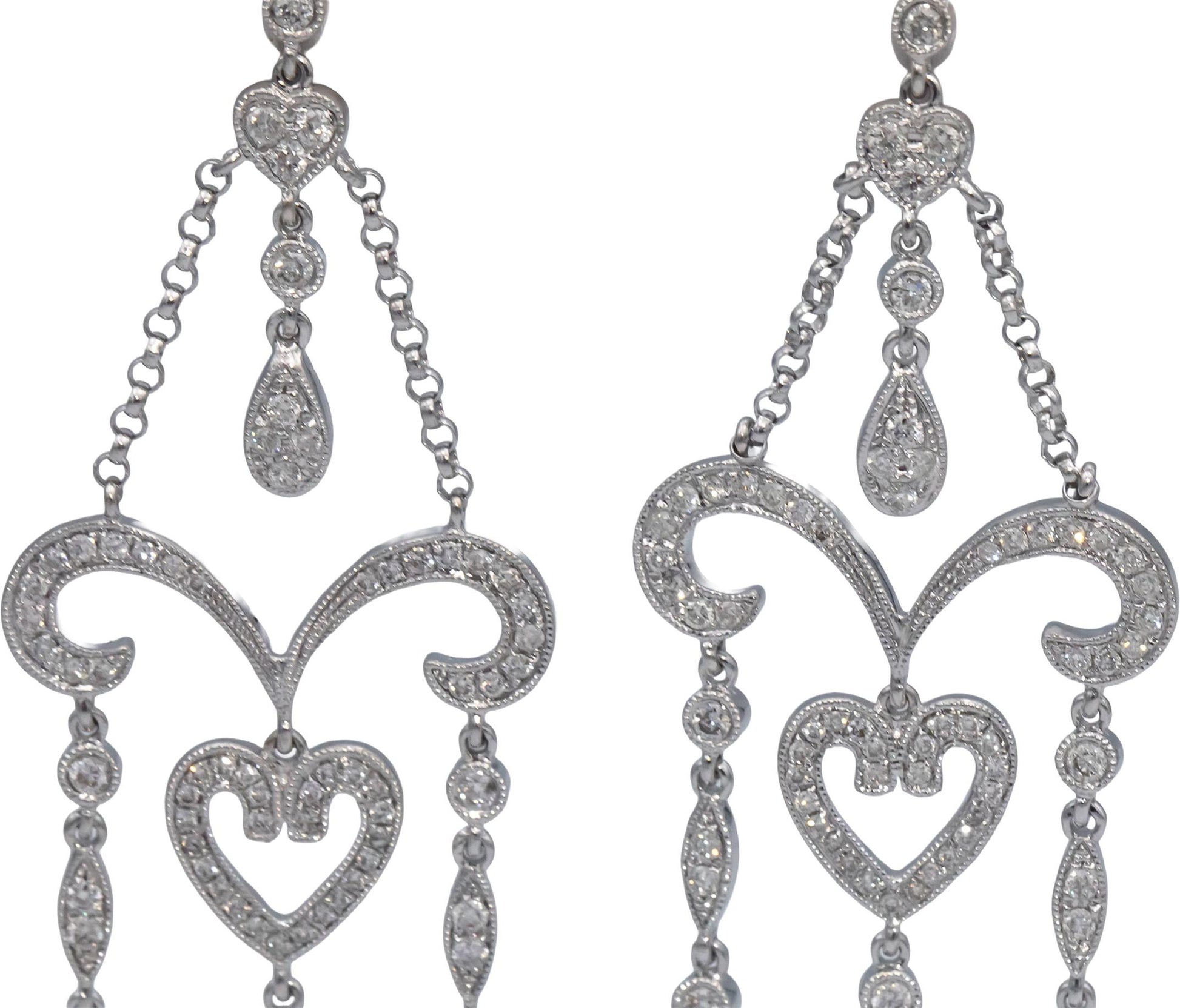 18k White Gold VS Round Diamond Chandelier Dangle Earrings 1.50CTW