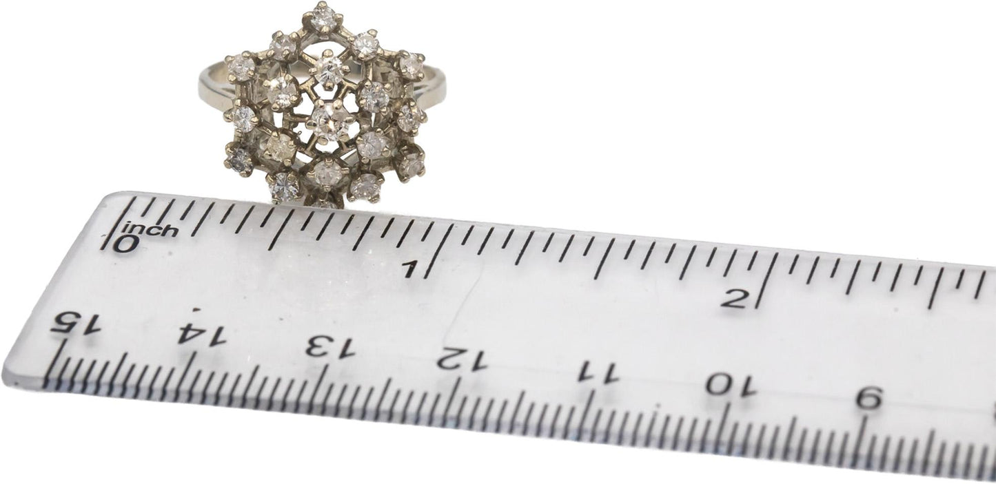 14k White Gold Round Diamond Cluster Cocktail Ring 0.75CT Size 7.5