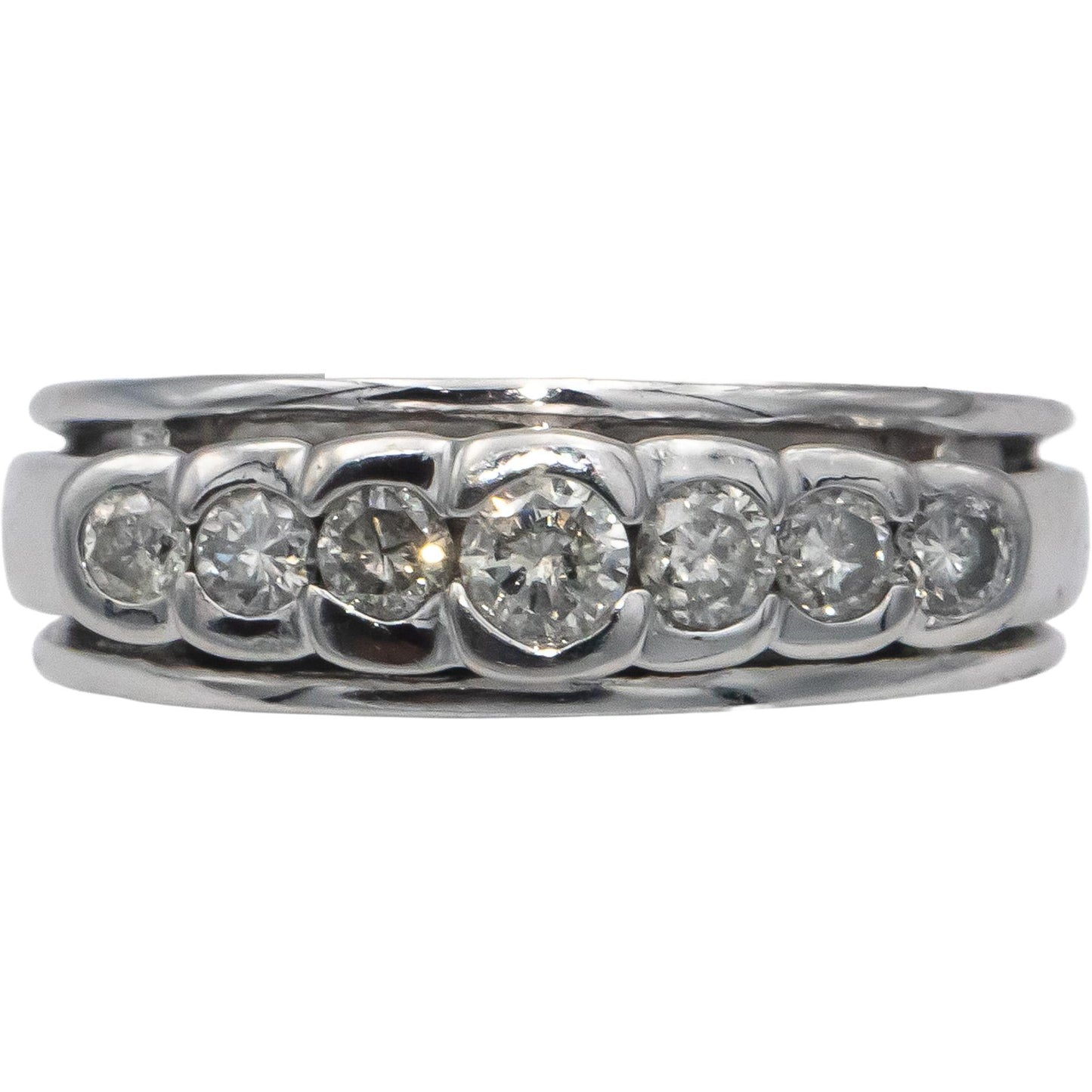 14k White Gold Round Half Bezel Set Band Ring 0.50CT Size 7
