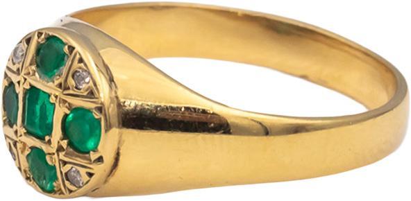 18k Yellow Gold Round Diamond and Emerald Cocktail Ring 0.45CT Size 9.75